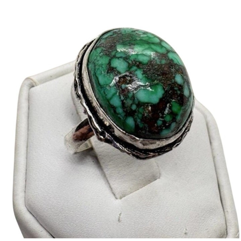 Vintage Sterling‎ Silver Green Turquoise Ring 925 Southwest Cabochon Size 6.75